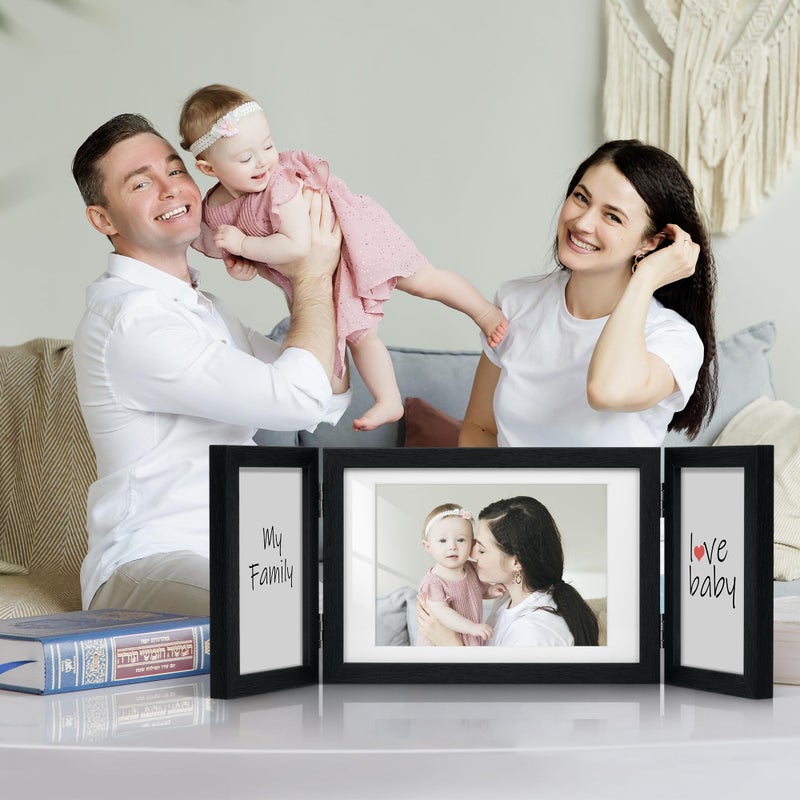 Afuly 5x7 Picture Frame Black 4x6 3 Picture Frames Collage Hinged Folding Triple Photo Frames Home Decor for Wall Desktop Christmas Wedding Birthday Gifts for Women Mom Grandma Family, 2*4x6+1*5x7 - Image 2